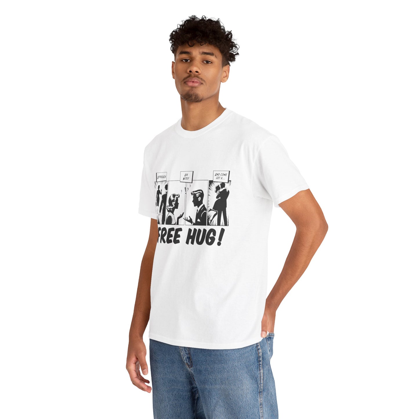 Free Hug Day Comics Unisex Heavy Cotton Tee - Fun Comic Design for Casual Wear